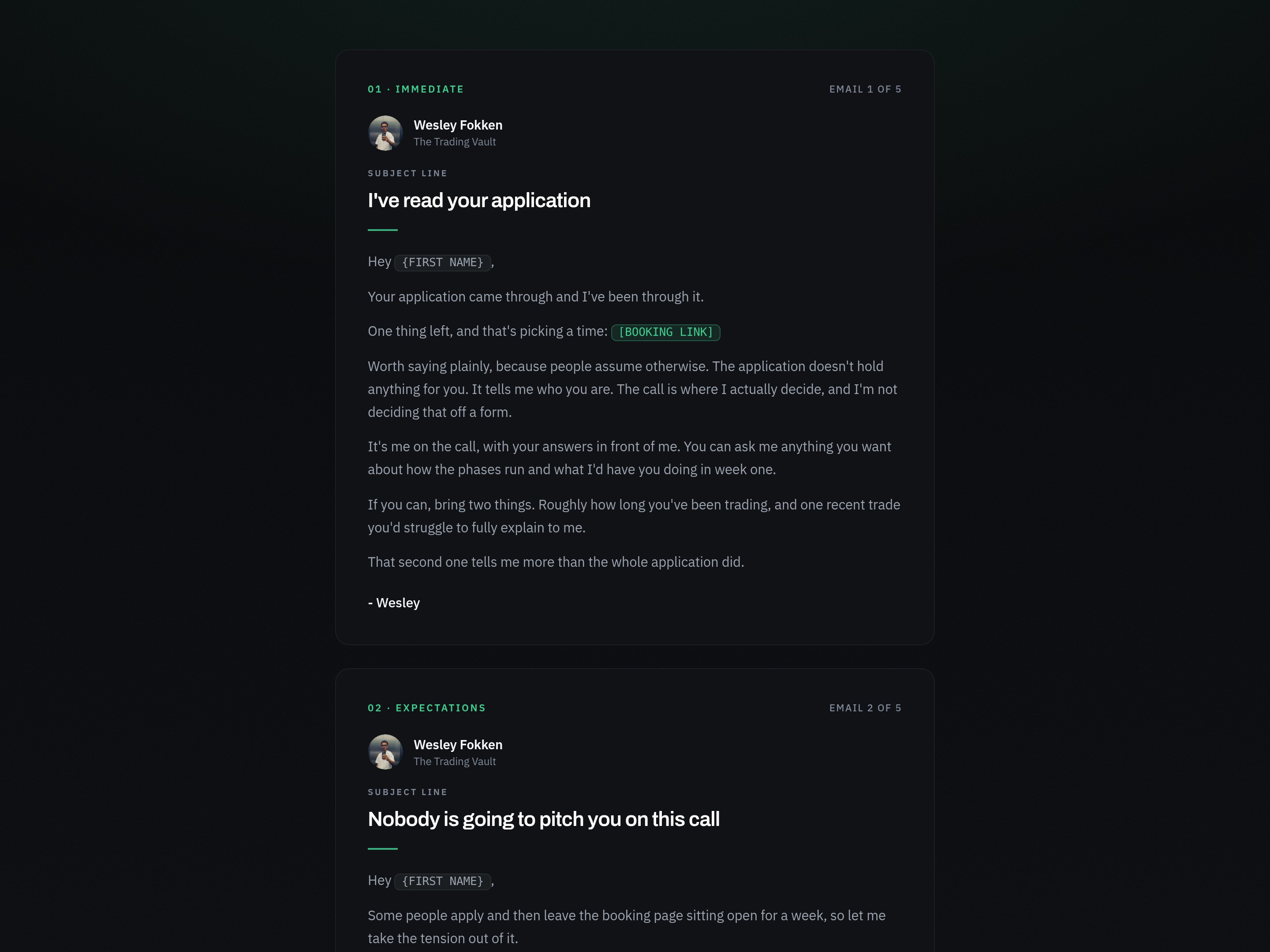Applied but not booked sequence preview